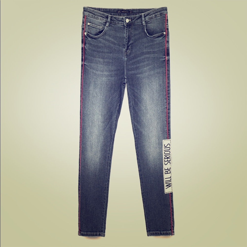 Zara Jeans with a batch and stripes